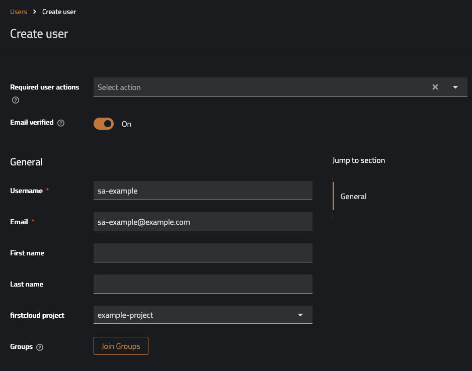 firstcolo Service Account Creation